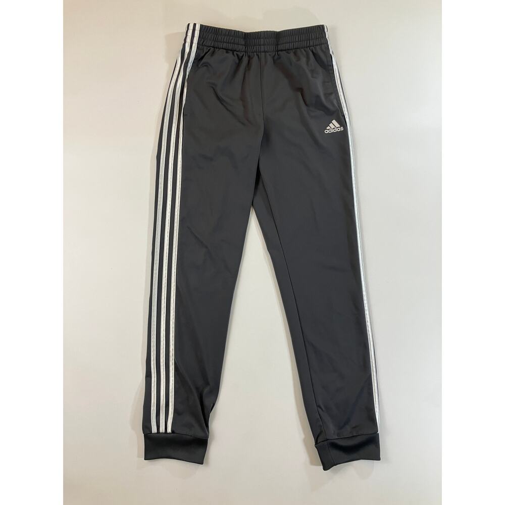 Adidas Boys L 14/16 Gray 3 Stripe Track Pants Joggers Charcoal White